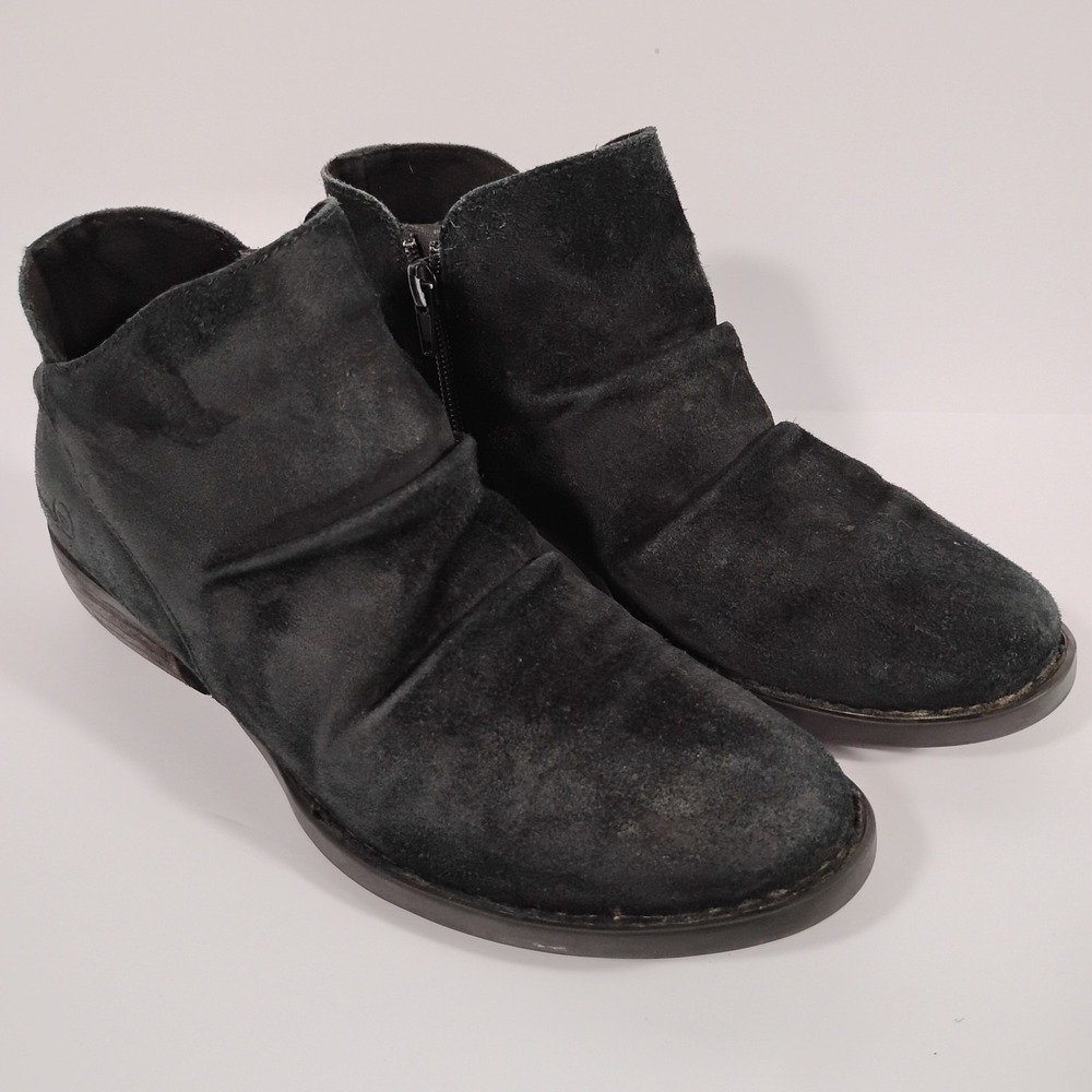 Born Women's Size 7.5 Adalee Side Zip Ankle Bootie Black Suede Slouchy Boots